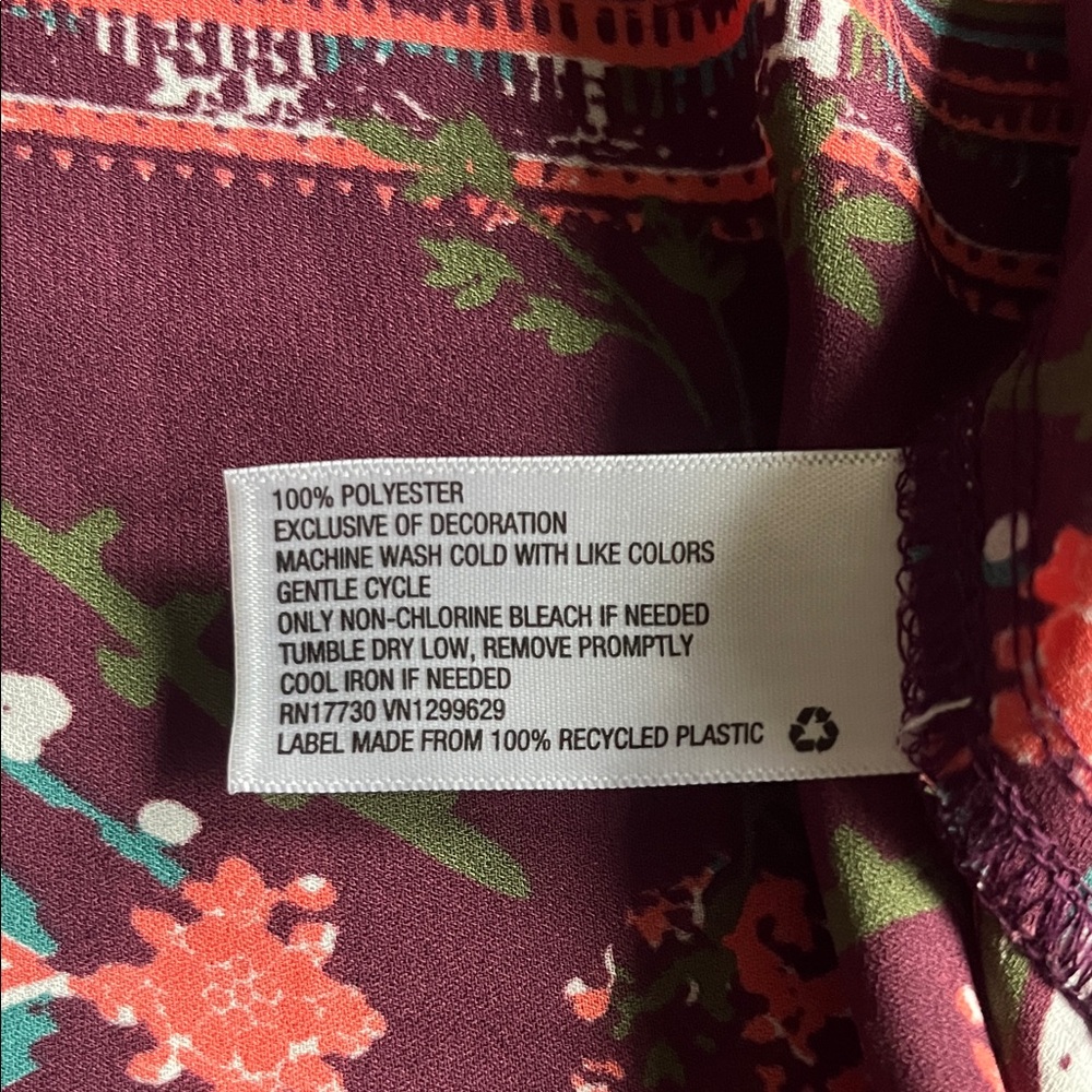 KNOX ROSE Burgundy Floral Boho Tunic Polyester Blouse Size XS - Picture 8 of 8